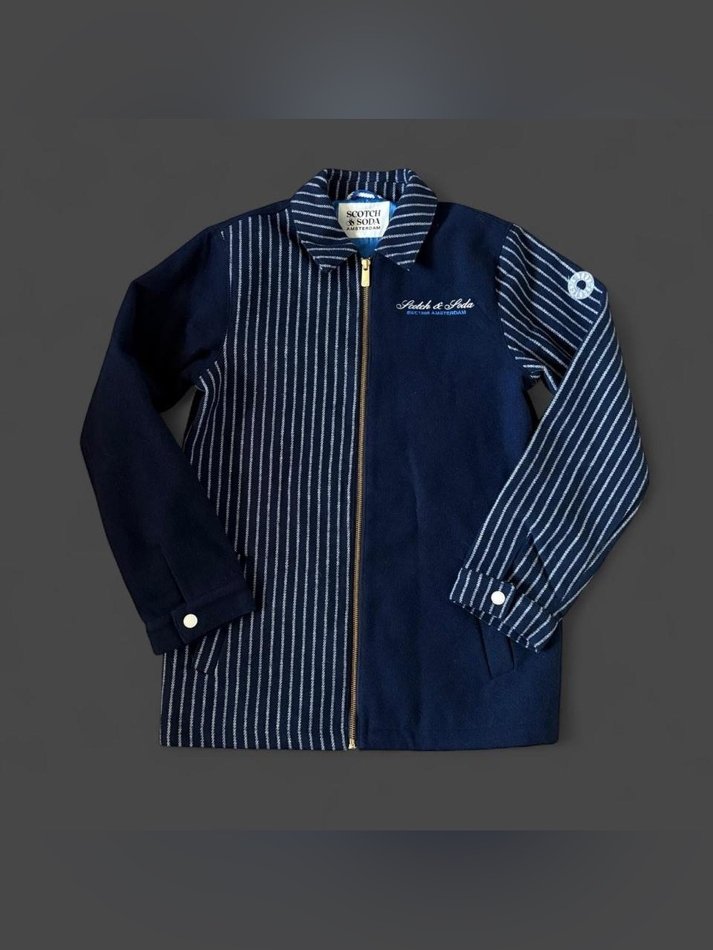 Boy’s Navy Stripped Coach Zip Up Jacket size 14